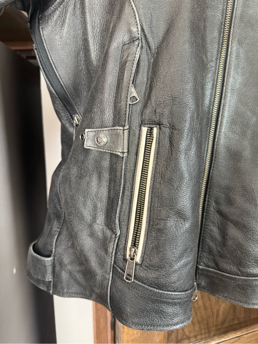 Harley-Davidson Black Cream & Orange Leather Riding Jacket - Picture 6 of 12